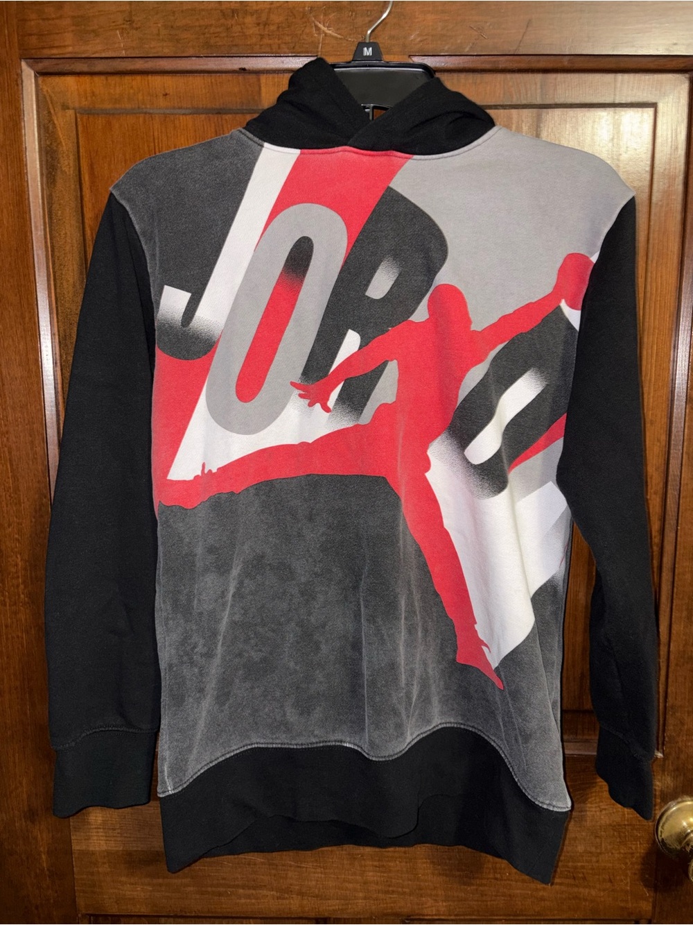 Full Court Jordan Black Red Gray Graphic Pullover Hoodie